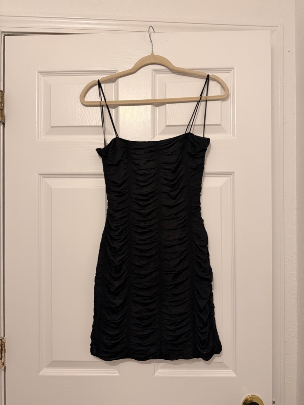 Windsor Black Ruched Spaghetti-Strap Mini Dress